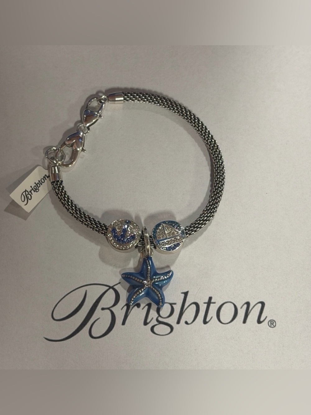 🌊⛴️NWT Brighton SWAROVSKI CRYSTAL Blue Starfish, Anchor, Sailboat CHARM BRACELET